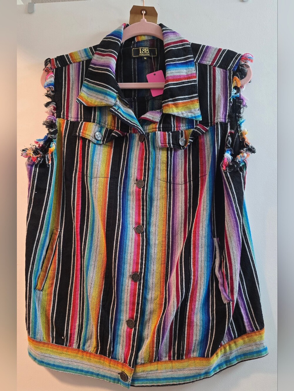 129 L&B Multicolor Striped Sleeveless Denim Vest